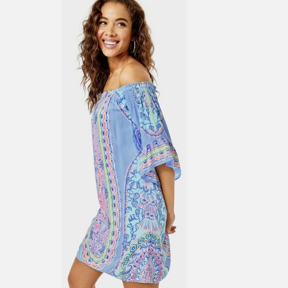 $178 NWT LILLY PULITZER FAWNA OFF SHOULDER DRESS SEASIDE SHINDIG ENGINEERED XL - Picture 4 of 9